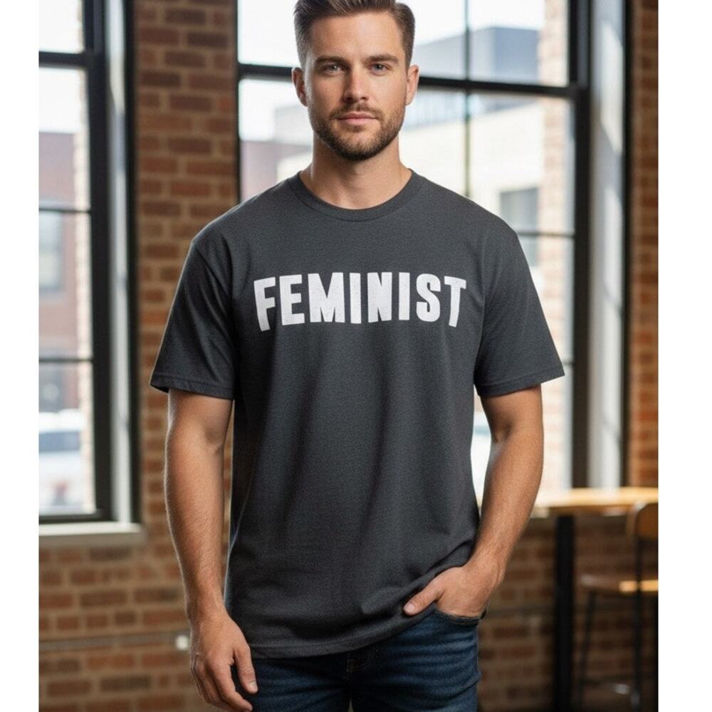 Unisex Anvil Gray Short Sleeve Tee with Bold “Feminist” Graphic